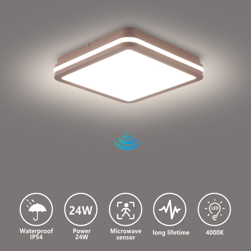 Brilagi - LED-ulkokattovalaisin liiketunnistimella BENE LED/24W/230V 26x26 cm ruskea IP54