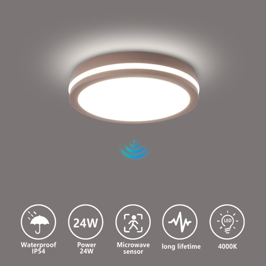 Brilagi - LED-ulkovalaisin liiketunnistimella BENE LED/24W/230V halkaisija 26 cm ruskea IP54