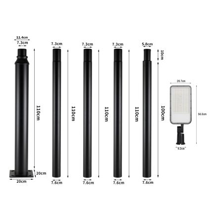 Brilagi - URBANLIGHT LED ulkokatuvalaisin, 5 m pylväs ja nivel, LED/200W/230V, musta, IP65
