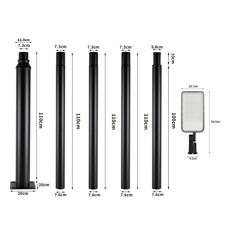 Brilagi - URBANLIGHT LED ulkokatuvalaisin, 5 m pylväs ja nivel, LED/200W/230V, musta, IP65