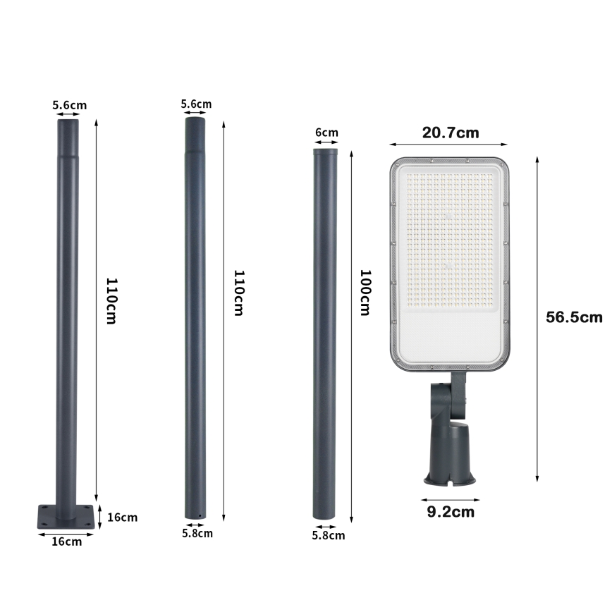 Brilagi - LED-ulkokatuvalaisin tolppalla ja nivelkannattimella, 3 m URBANLIGHT LED/200W/230V antrasiitti IP65