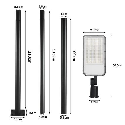 Brilagi - URBANLIGHT 3 m pylväällä ja nivelkiinnikkeellä varustettu LED-katuvalaisin LED/200W/230V musta IP65