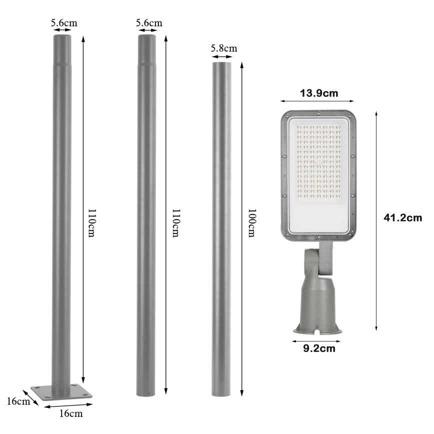 Brilagi - URBANLIGHT LED-katuvalaisin 3 m pylväällä ja nivelellä, LED 50W 230V, harmaa, IP65