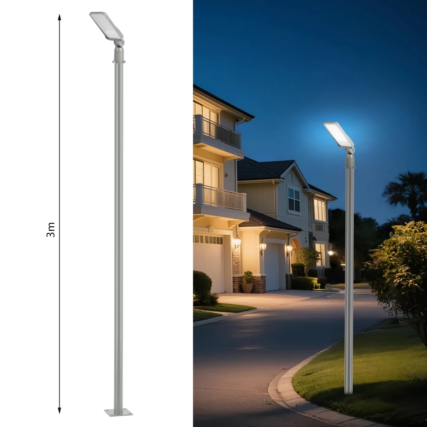 Brilagi - URBANLIGHT LED-katuvalaisin 3 m pylväällä ja nivelellä, LED 50W 230V, harmaa, IP65