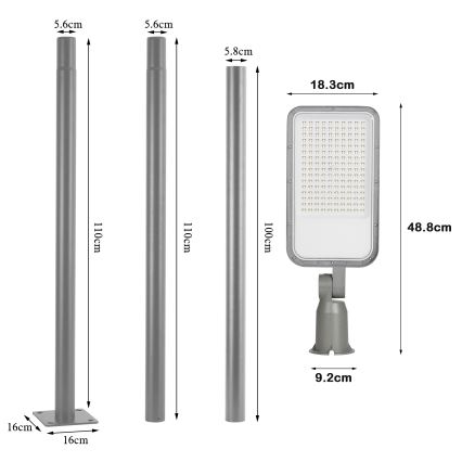 Brilagi - LED-ulkokatuvalaisin pylväällä ja nivelellä 3 m URBANLIGHT LED/100W/230V harmaa IP65
