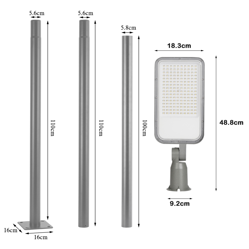 Brilagi - LED-ulkokatuvalaisin pylväällä ja nivelellä 3 m URBANLIGHT LED/100W/230V harmaa IP65