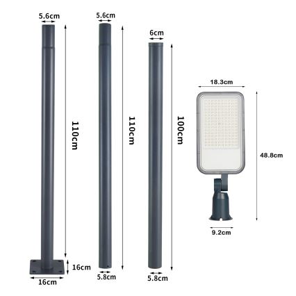 Brilagi - URBANLIGHT LED/100W/230V ulkokatuvalaisin 3 m pylväällä ja nivelellä antrasiitti IP65