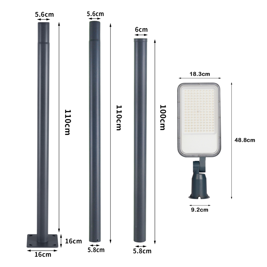 Brilagi - URBANLIGHT LED/100W/230V ulkokatuvalaisin 3 m pylväällä ja nivelellä antrasiitti IP65