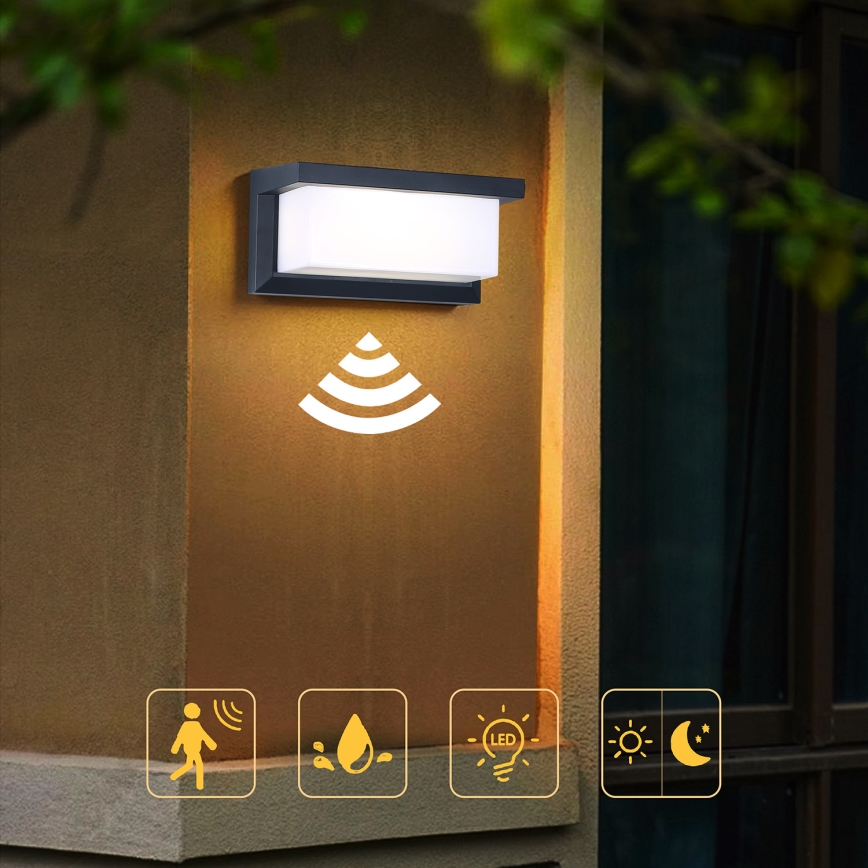 Brilagi - LED Ulkovalo anturilla BRICKY LED/12W/230V antrasiitti IP54