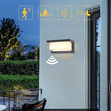 Brilagi - LED Ulkovalo anturilla BRICKY LED/12W/230V antrasiitti IP54