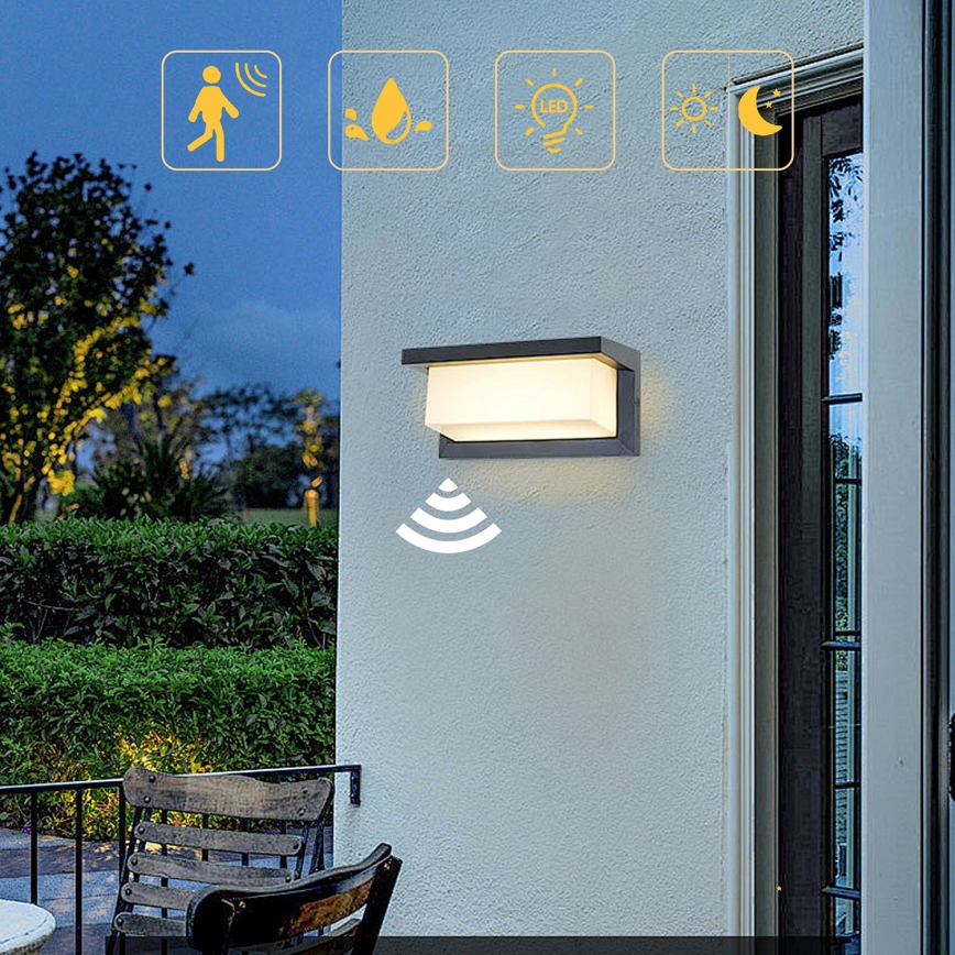 Brilagi - LED Ulkovalo anturilla BRICKY LED/12W/230V antrasiitti IP54