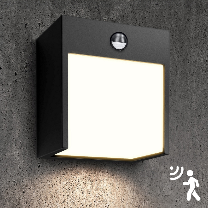 Brilagi - LED Ulkovalo anturilla TERNI LED/12W/230V musta IP44