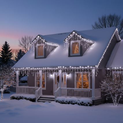 Brilagi - LED-ulkovaloketju 200 LEDiä / 8 toimintoa, 13 m, IP44, kylmänvalkoinen, jääpuikkovalot