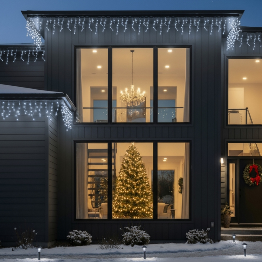 Brilagi - LED-ulkovaloketju 200 LEDiä / 8 toimintoa, 13 m, IP44, kylmänvalkoinen, jääpuikkovalot