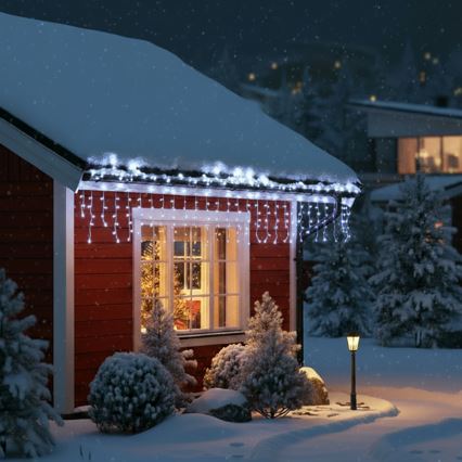 Brilagi - LED-ulkovaloketju 200 LEDiä / 8 toimintoa, 13 m, IP44, kylmänvalkoinen, jääpuikkovalot