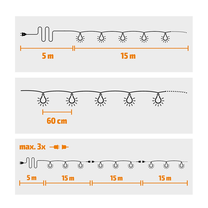 Brilagi - LED-ulkokoristevalosarja GIRLANDA 25xE12/0,8W/230V 20 m, valkoinen, IP44, lämmin valkoinen