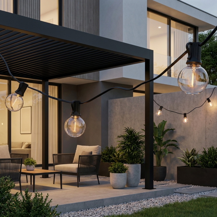 Brilagi - LED-ulkovaloketju GIRLANDA 18xE12/0,6W/230V 13m musta IP44 lämmin valkoinen