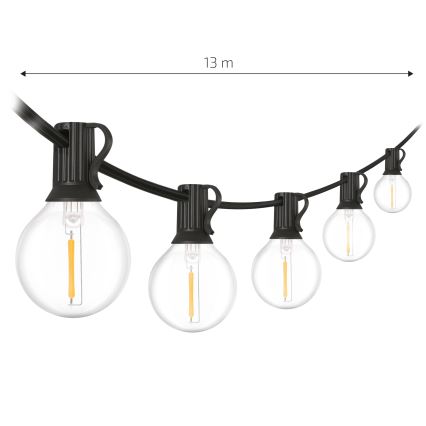 Brilagi - LED-ulkovaloketju GIRLANDA 18xE12/0,6W/230V 13m musta IP44 lämmin valkoinen