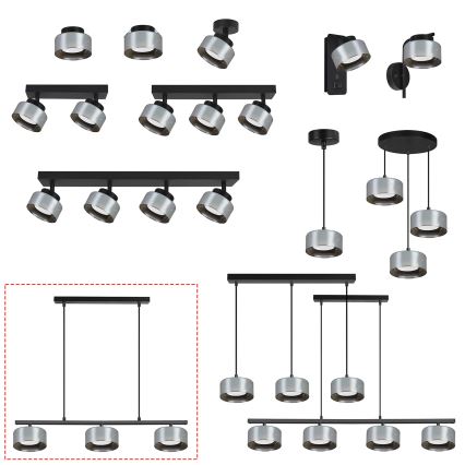 Brilagi - LED Vaijeririippuvalaisin AURA LUX 3xGX53/30W/230V musta/savunharmaa