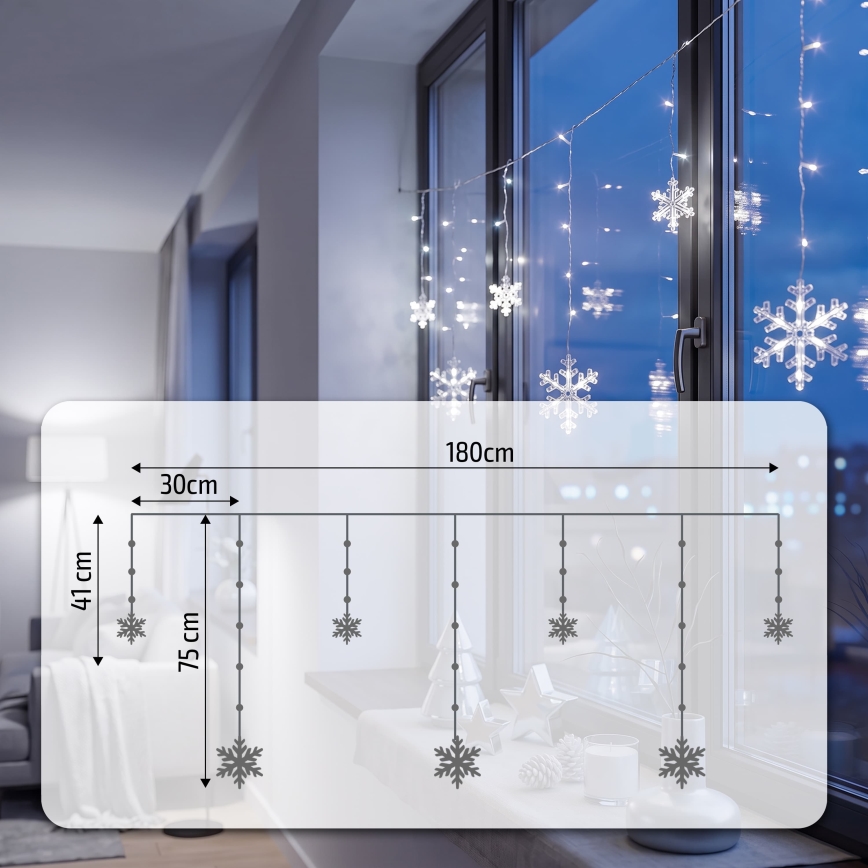 BRILAGI - LED-valoverho 77xLED/3xAA/USB 3,8m lumihiutaleilla, kylmänvalkoinen