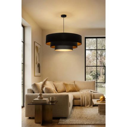 Brilagi - LUNETA riippuvalaisin vaijerilla 3xE27/60W/230V halkaisija 80 cm musta/kulta