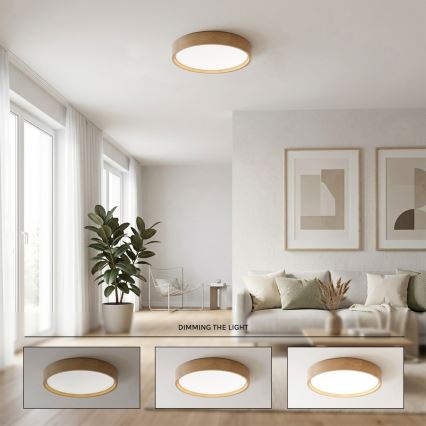 Brilagi - LED-himennettävä kattovalaisin MANAROLA REMOTE LED/24W/230V 3000-6500K halkaisija 41 cm tammi + kaukosäädin