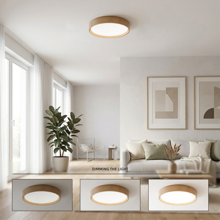 Brilagi - LED-himennettävä kattovalaisin MANAROLA REMOTE LED/24W/230V 3000-6500K halkaisija 41 cm tammi + kaukosäädin