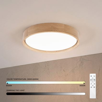 Brilagi - LED-himennettävä kattovalaisin MANAROLA REMOTE LED/24W/230V 3000-6500K halkaisija 41 cm tammi + kaukosäädin