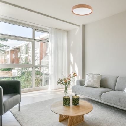 Brilagi - MANAROLA SMART LED himmennettävä kattovalaisin LED/24W/230V 2700-6500K tammi Ø 41 cm Wi-Fi + Tuya kaukosäädin