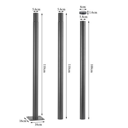 Brilagi - Metallivarsi URBAN-ulkovalaisinpylvääseen, pituus 3 m, pylvään halkaisija 58 mm, harmaa
