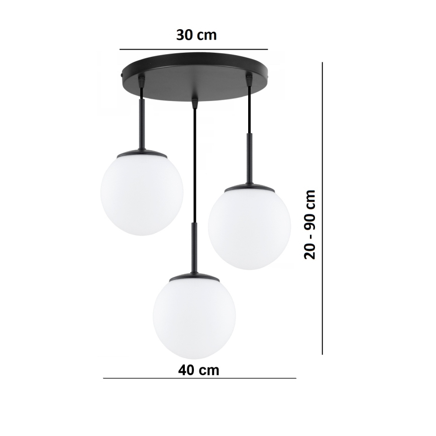 Brilagi - MILO-riippuvalaisin vaijerikiinnityksellä 3xE27/60W/230V musta