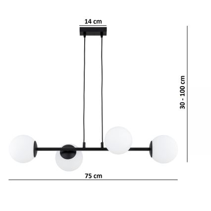Brilagi - MILO-riippuvalaisin vaijerilla 4xE27/60W/230V musta