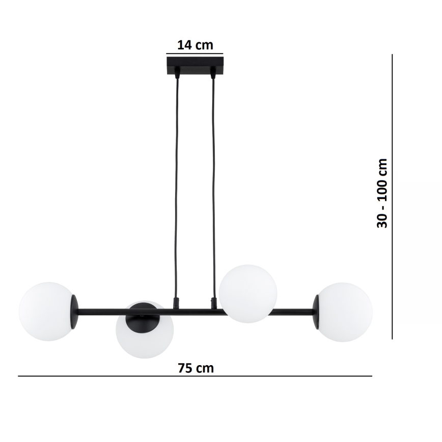 Brilagi - MILO-riippuvalaisin vaijerilla 4xE27/60W/230V musta