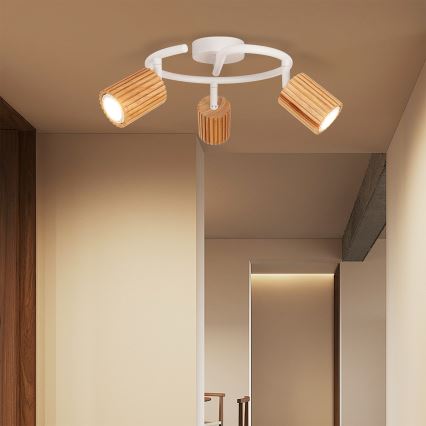 Brilagi - MODERN WOOD kohdevalaisin 3xGU10/8W/230V puu/valkoinen