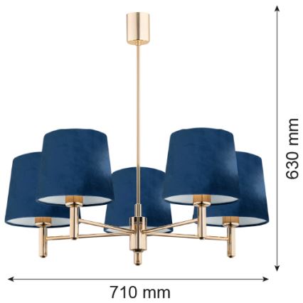 Brilagi - MONTE kattovalaisin varrella 5xE27/15W/230V sininen/kultainen