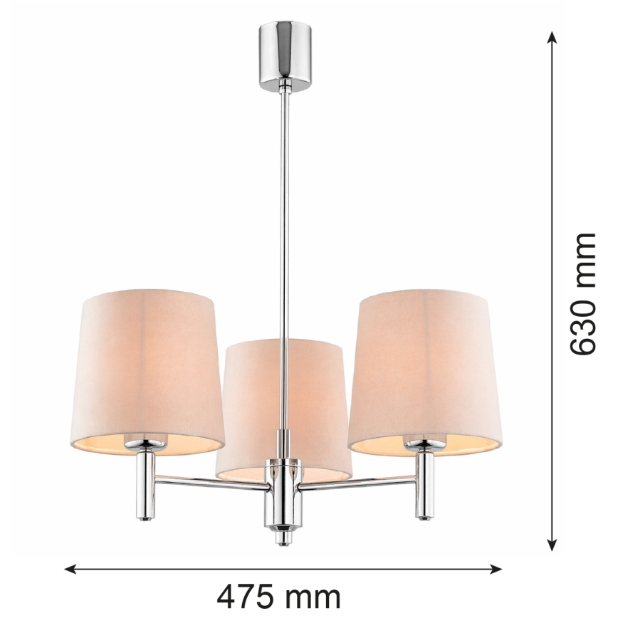 Brilagi - MONTE-varrellinen kattokruunu 3xE27/15W/230V beige/kiiltävä kromi