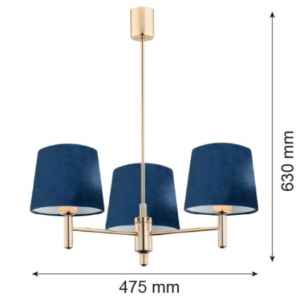 Brilagi - MONTE varrellinen kattokruunu 3xE27/15W/230V sininen/kultainen