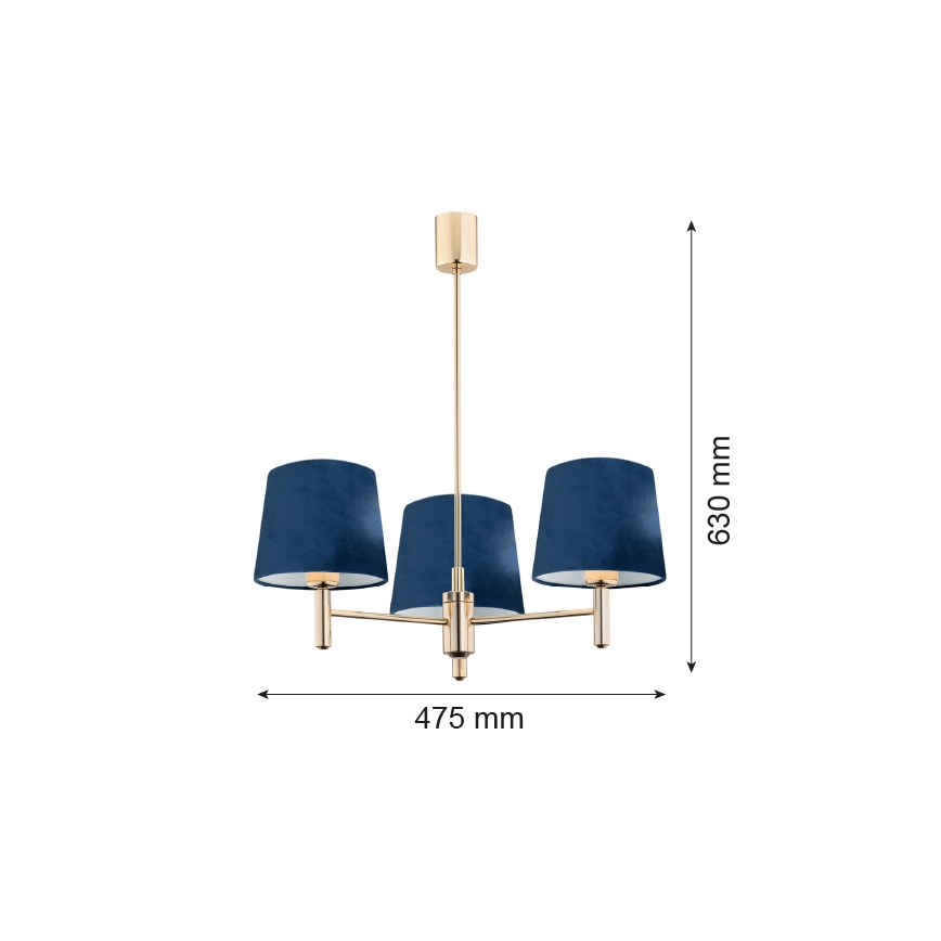 Brilagi - MONTE varrellinen kattokruunu 3xE27/15W/230V sininen/kultainen