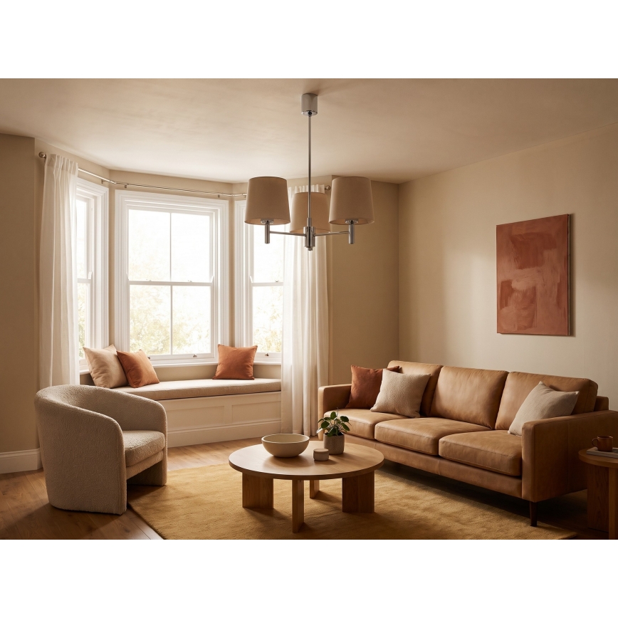BRILAGI - MONTE-varrellinen kattokruunu 3xE27/60W/230V beige/kiiltävä kromi