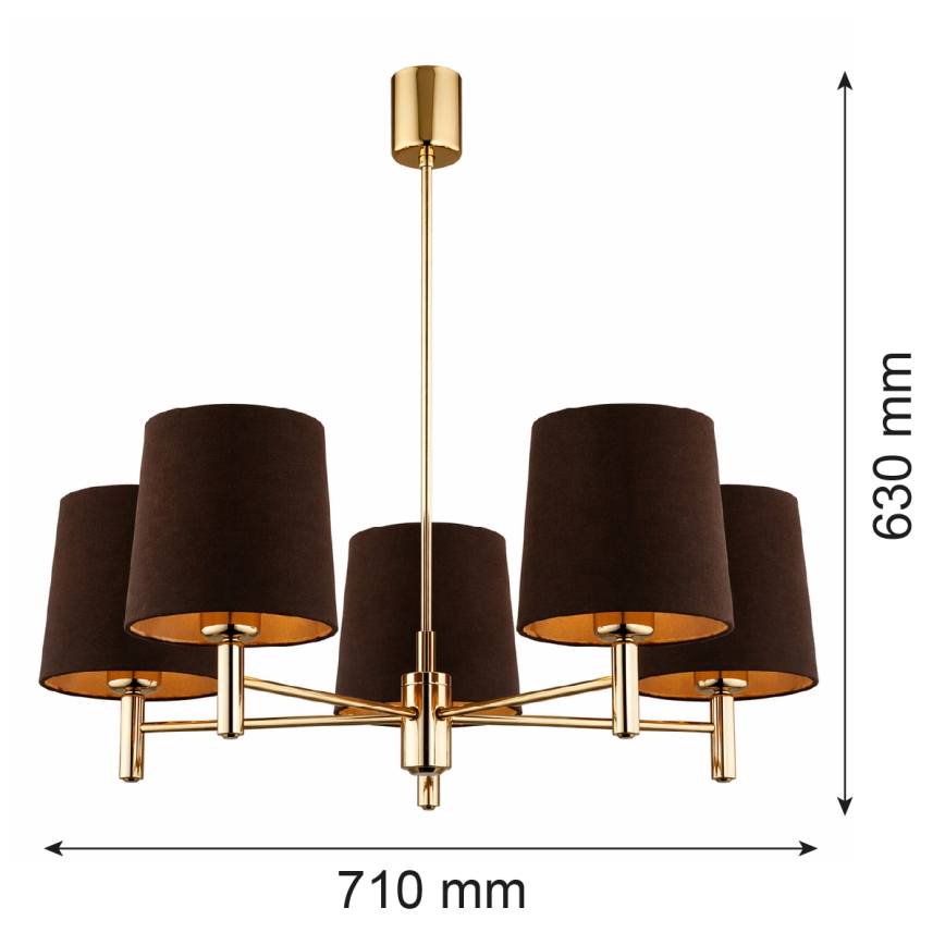 Brilagi - MONTE-varrellinen kattokruunu 5xE27/15W/230V ruskea/kultainen