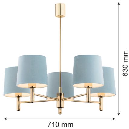 Brilagi - MONTE varrellinen kattokruunu 5xE27/15W/230V sininen/kultainen