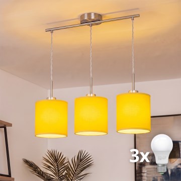 Brilagi - NUBILA LED-riippuvalaisin vaijerilla 3xE27/60W/230V, keltainen
