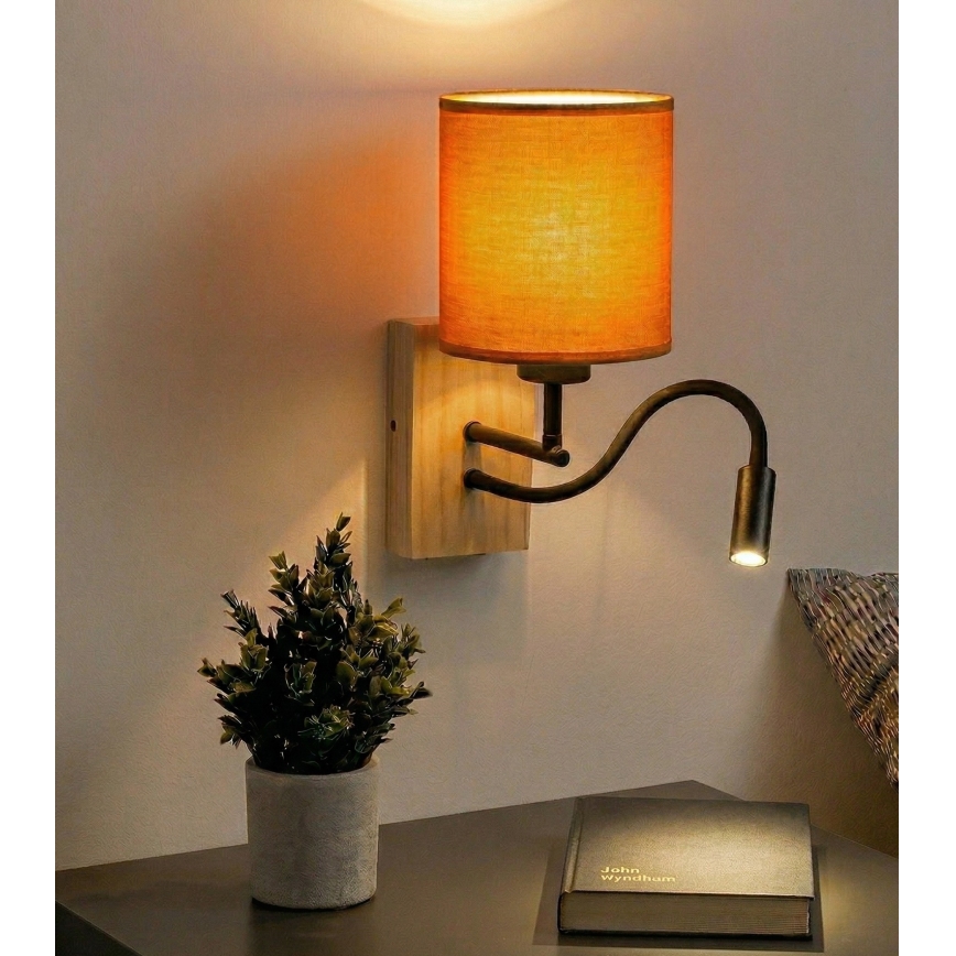 Brilagi - LED-joustava seinävalaisin NUBILA WOOD 1x E27/25W/230V + LED/3W tammi/musta/oranssi