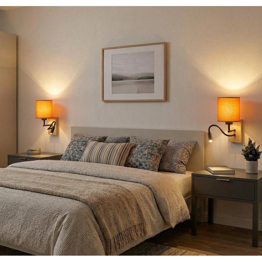 Brilagi - LED-joustava seinävalaisin NUBILA WOOD 1x E27/25W/230V + LED/3W tammi/musta/oranssi