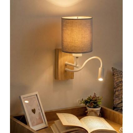 Brilagi - LED-säädettävä seinävalaisin NUBILA WOOD 1xE27/25W/230V + LED/3W tammi/valkoinen/vaaleanharmaa