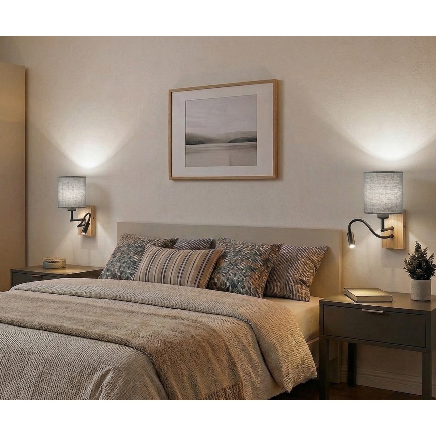 Brilagi - LED-säädettävä seinävalaisin NUBILA WOOD 1xE27/25W/230V + LED/3W tammi/valkoinen/vaaleanharmaa