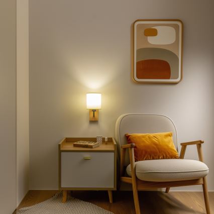 Brilagi - Seinävalaisin NUBILA WOOD 1xE27/25W/230V tammi/musta/kerma