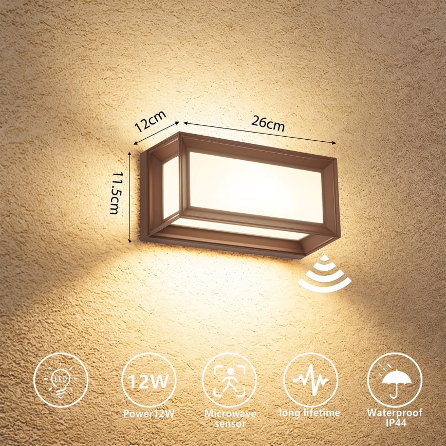Brilagi - LED ulkoseinävalaisin liiketunnistimella PARKER LED/12W/230V ruskea IP44