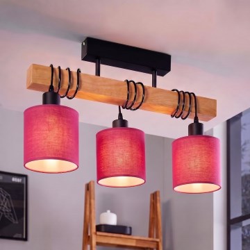 BRILAGI - Pinnalle asennettava kattokruunu NUBILA 3xE27/60W/230V mänty/vaaleanpunainen