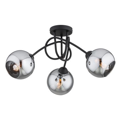 Brilagi - Pinta-asennettava kattokruunu DIOR 3xE27/60W/230V musta/savunharmaa